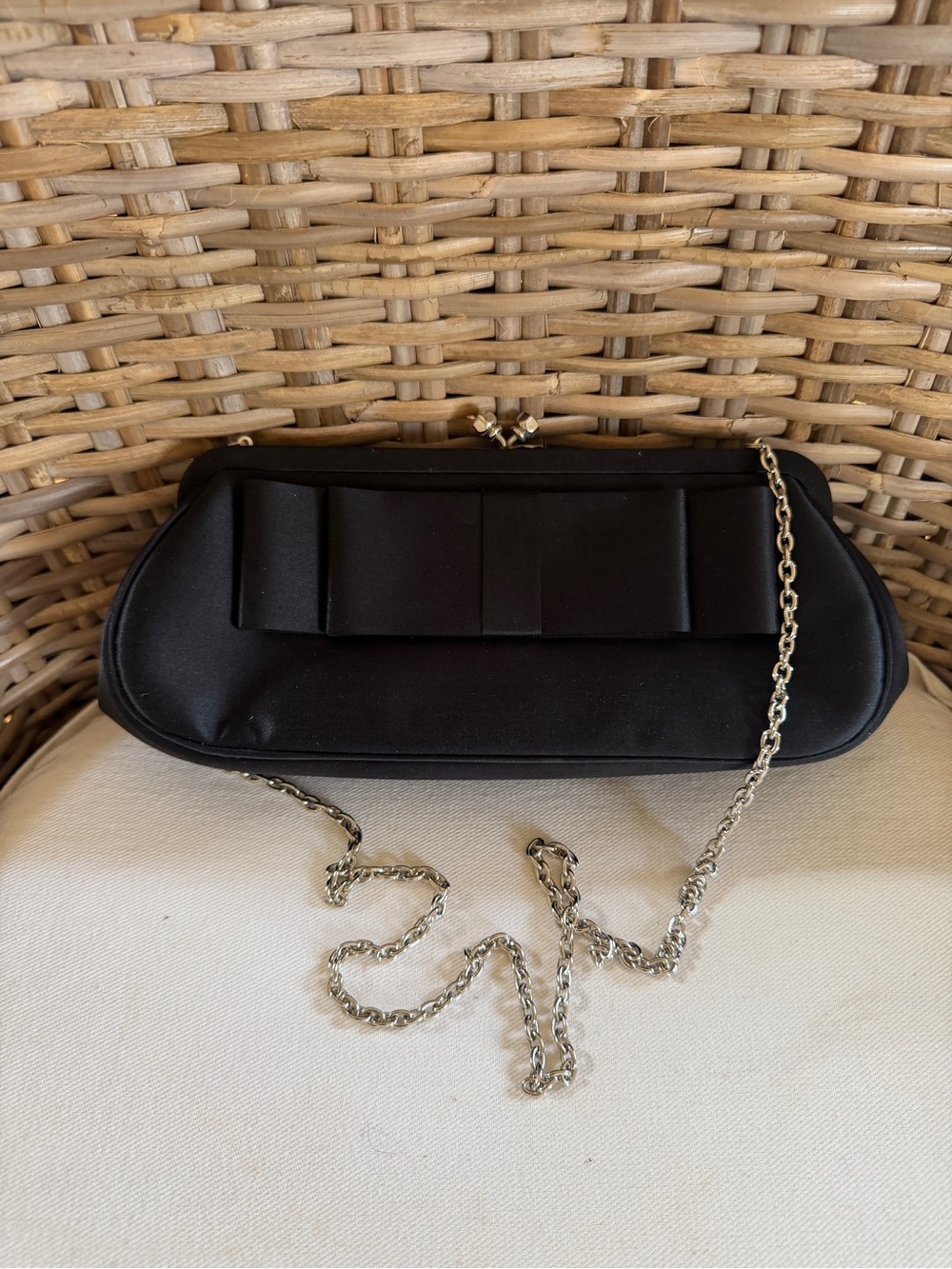 Black Satin Bow Clutch Purse - Picture 5 of 5